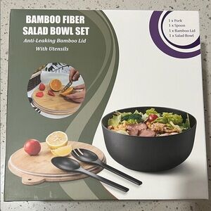 Bamboo Fiber Salad Bowl Set with Utensils - Charcoal